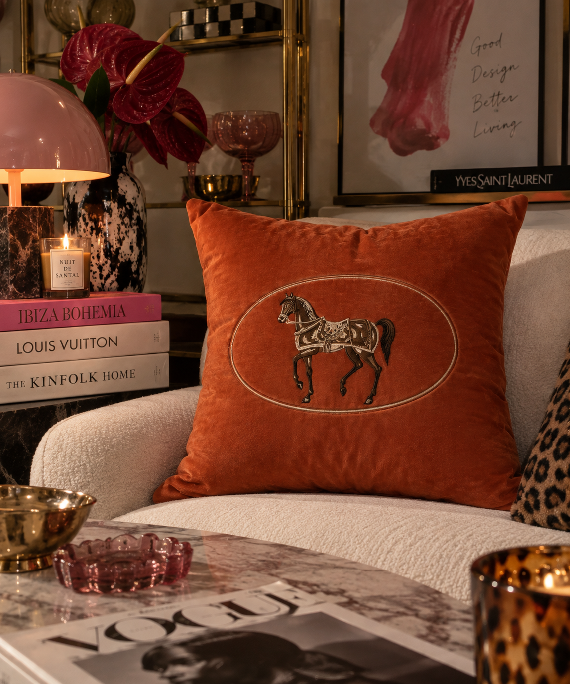 Equestrian Embroidered Cushion Cover