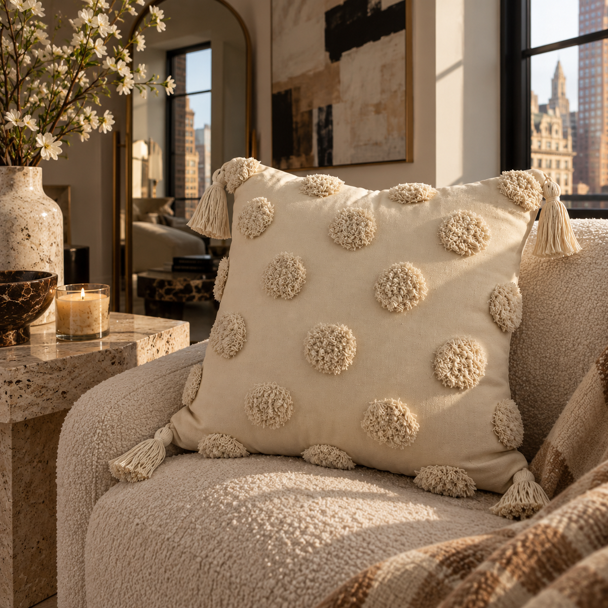 Tufted Pom-Pom Cushion Cover