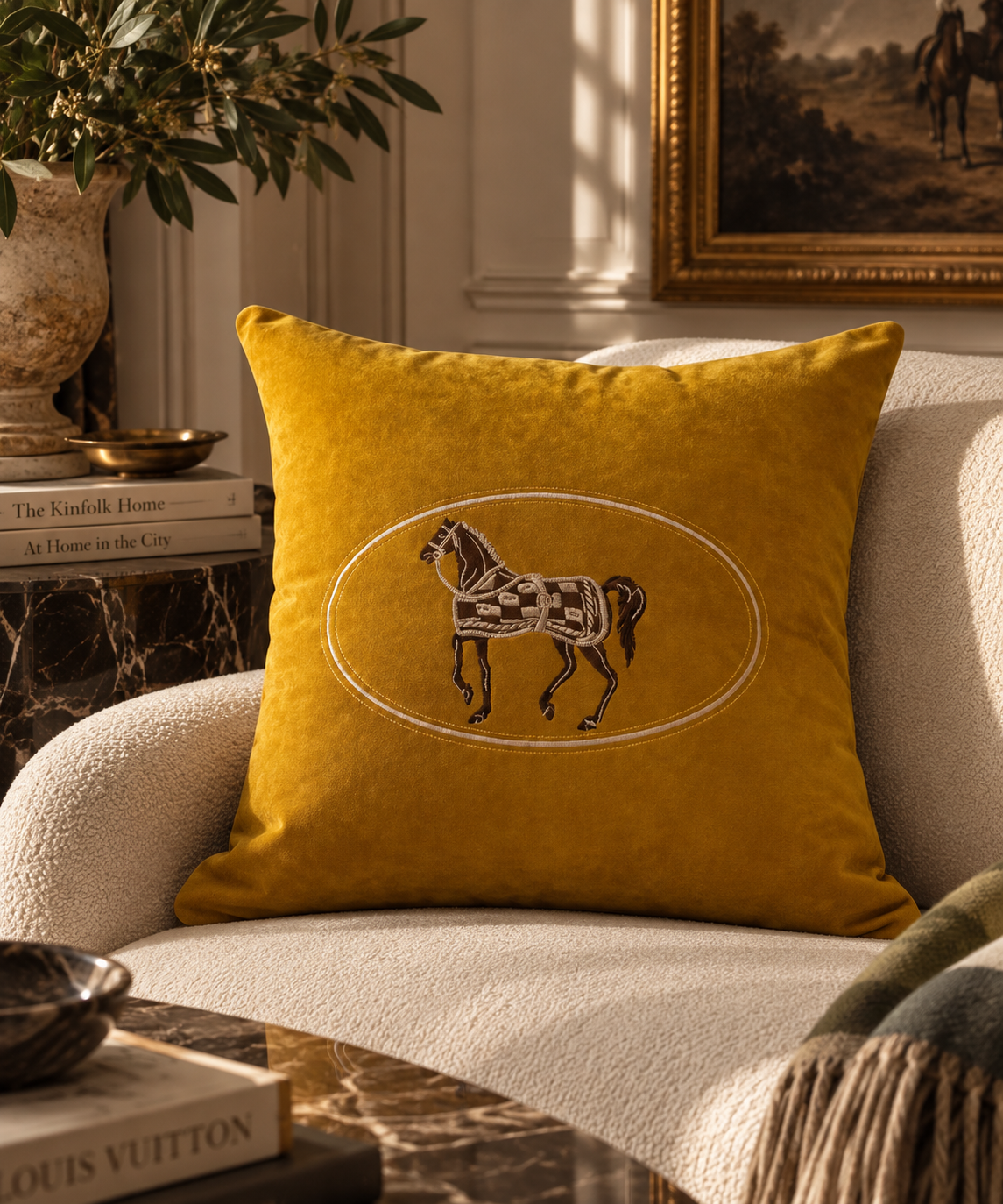 Equestrian Embroidered Cushion Cover