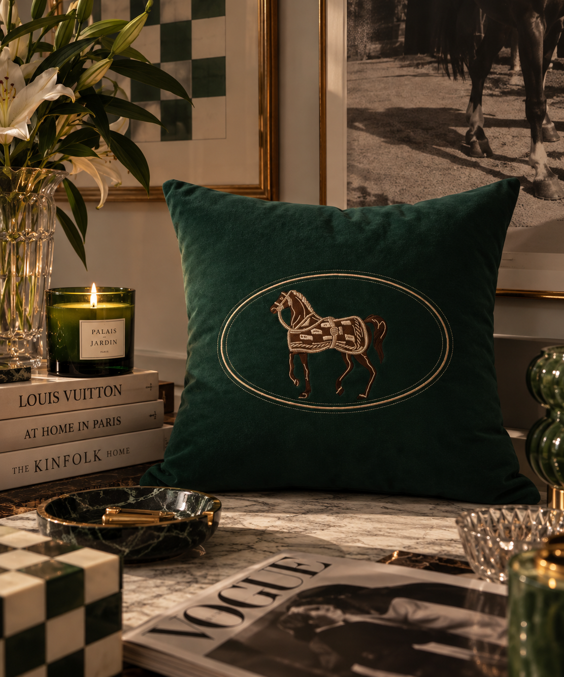 Equestrian Embroidered Cushion Cover