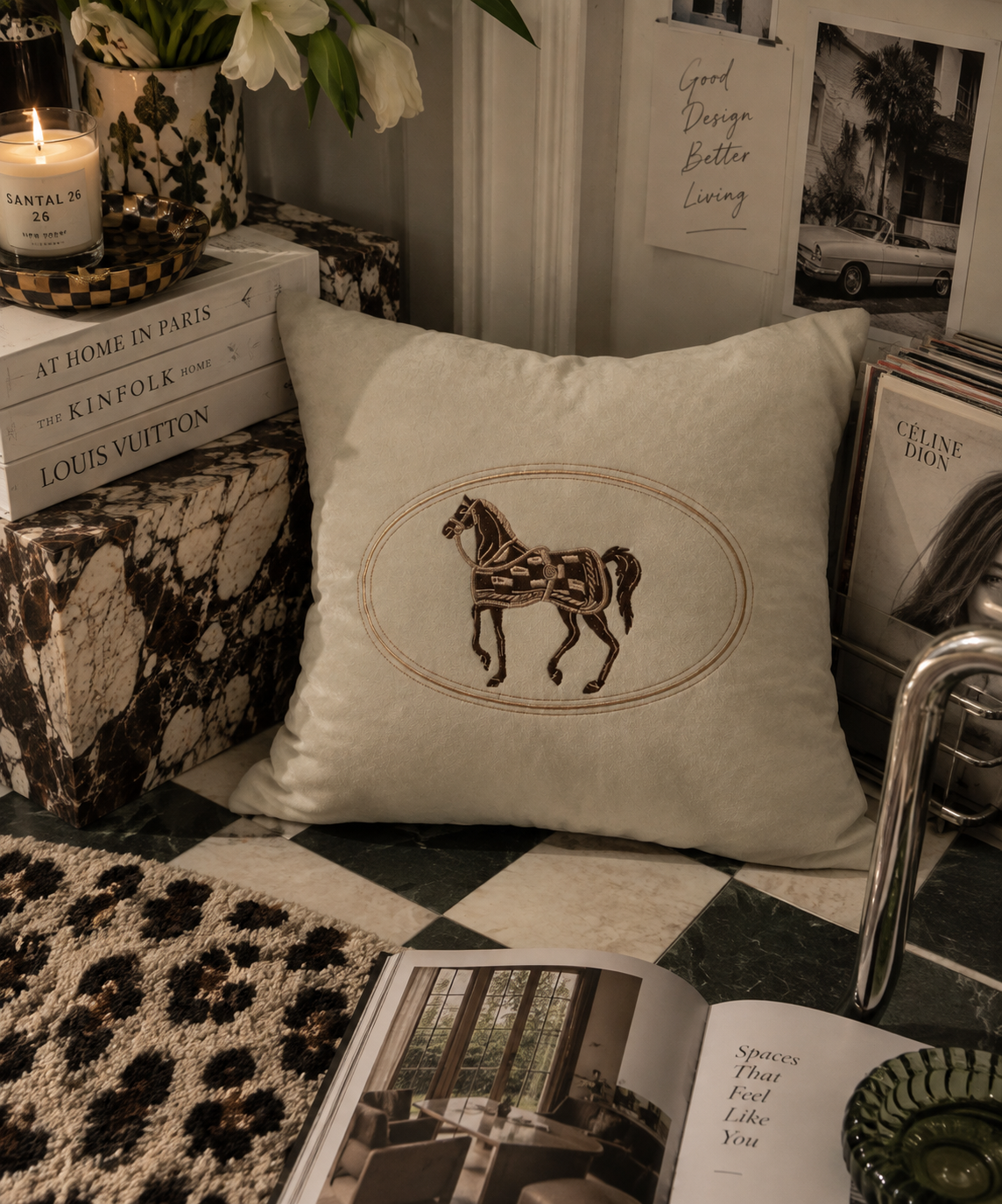 Equestrian Embroidered Cushion Cover