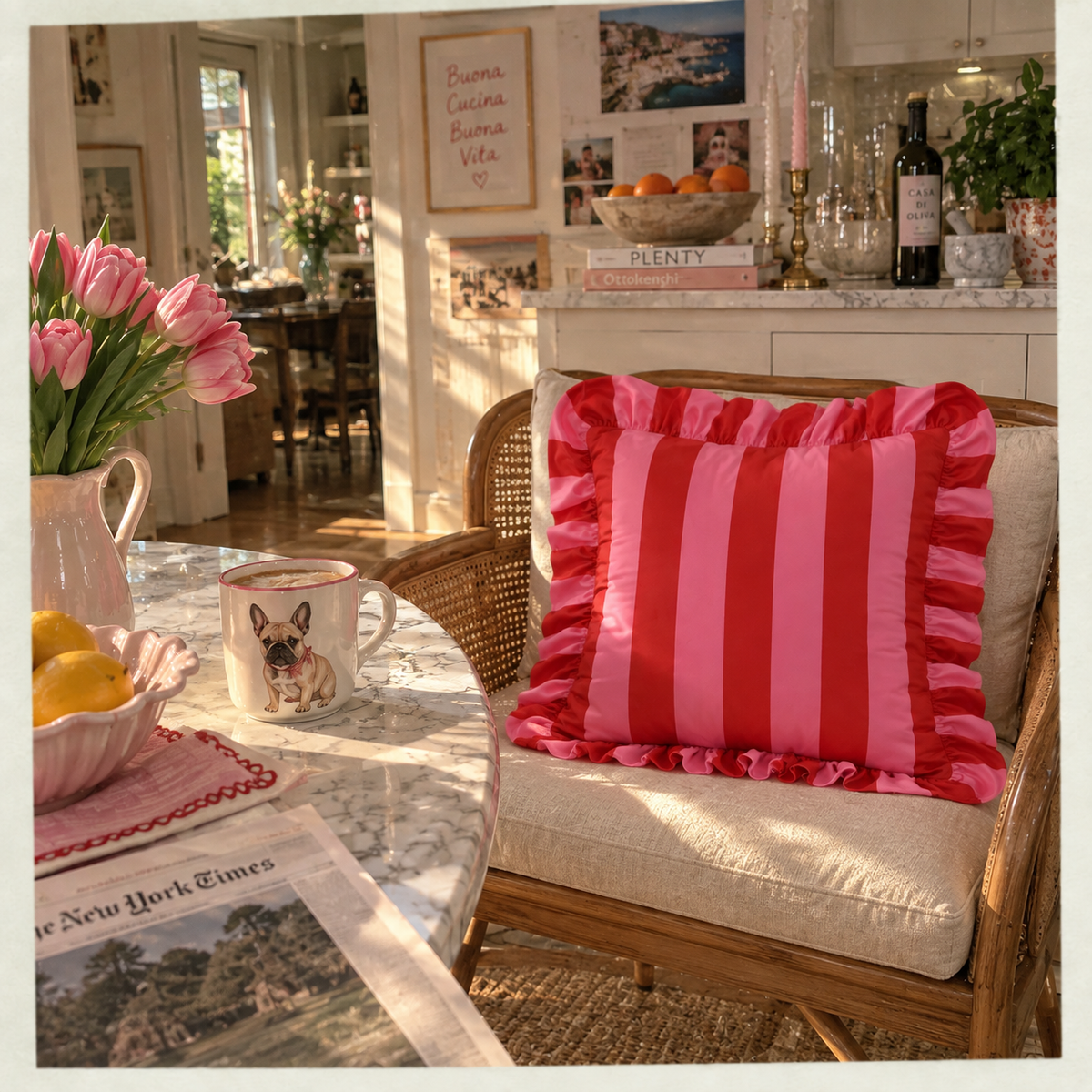 Striped Ruffle Cushion Cover