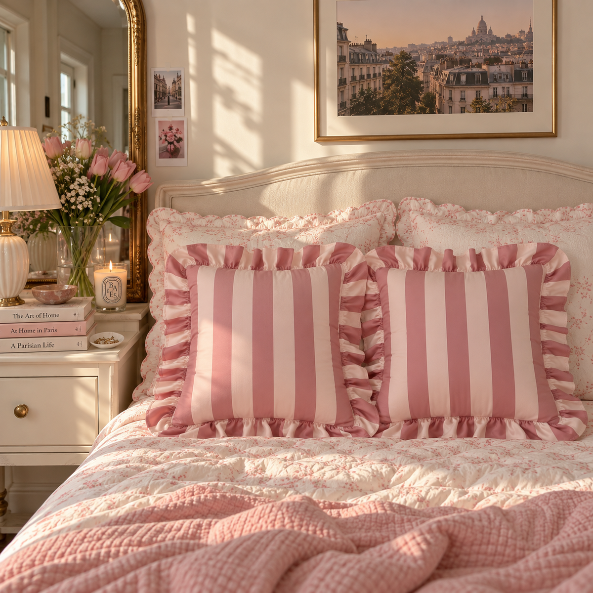 Striped Ruffle Cushion Cover