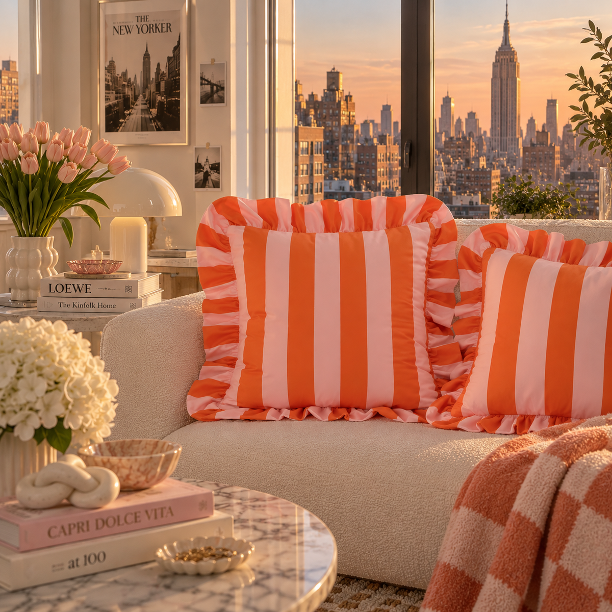Striped Ruffle Cushion Cover